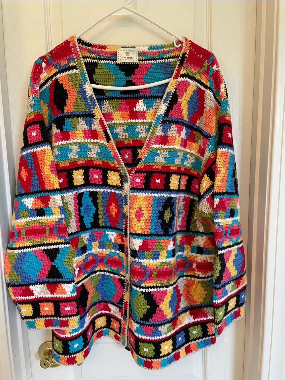 Vintage crochet brightly colored sweater jacket. Excellent vintage condition 1x